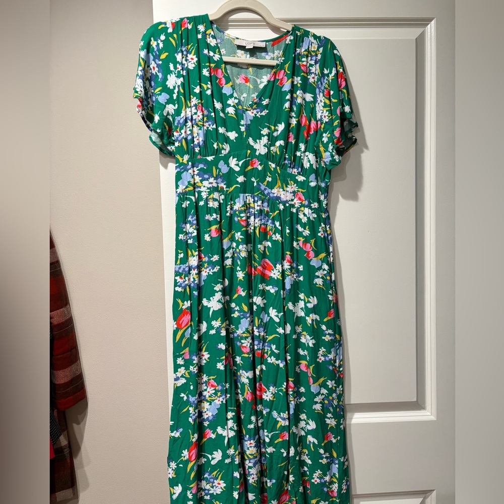 LOFT Green Flutter Sleeve Midi Sundress
